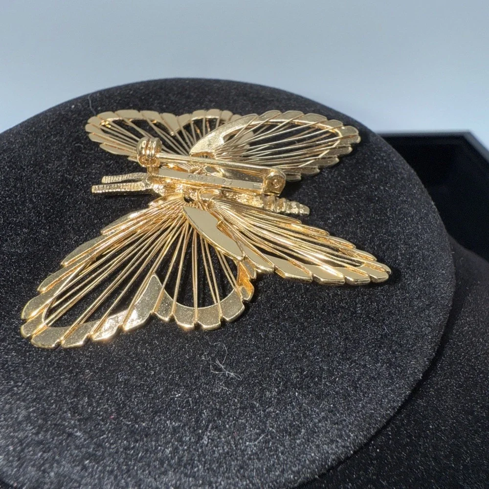 Vintage Signed Monet Butterfly Brooch Pin Gold Tone Open Filigree 1.5 inches